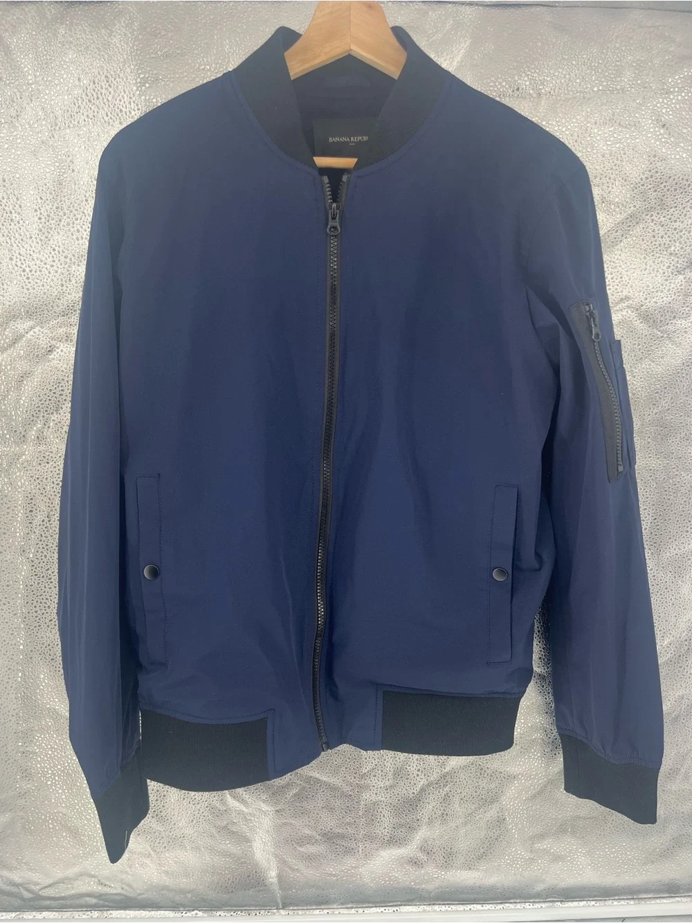 Banana Republic Men's Tech Motion Bomber Jacket Navy Blue 90’s Style Utility S